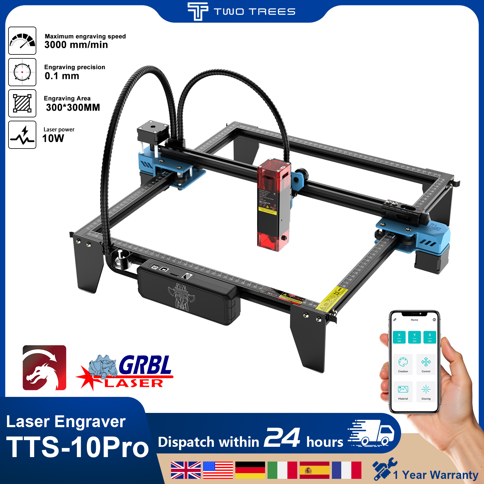 Industrial Laser Printing Machine - Лазерный гравер Twotrees TTS-10Pro с сенсорным