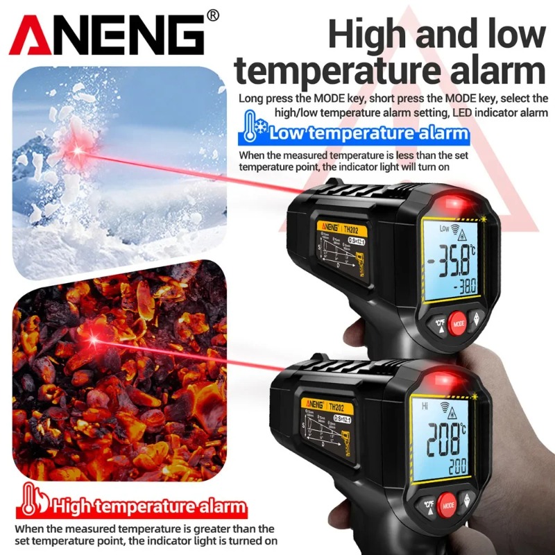Industrial Laser Thermometer Gun - Бесконтактный инфракрасный термометр ANENG TH202, промышленный